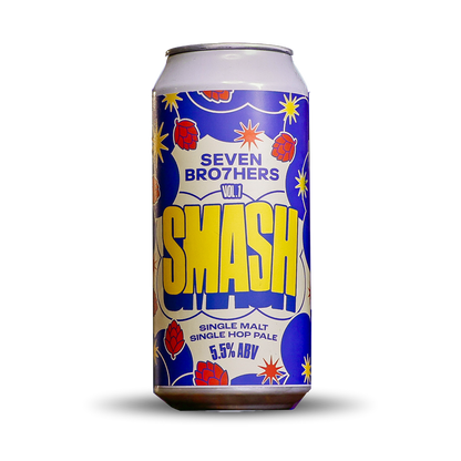 Beer can with 'Seven Brothers' branding on a white background
